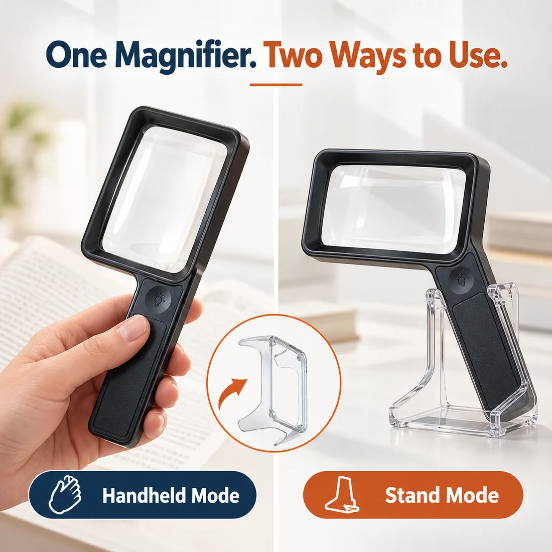 2-in-1 Rechargeable LED Magnifier feature guide 1
