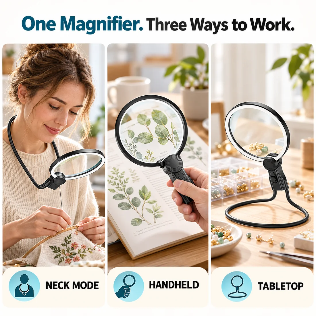 3-in-1 Hands-Free LED Magnifier feature guide 1