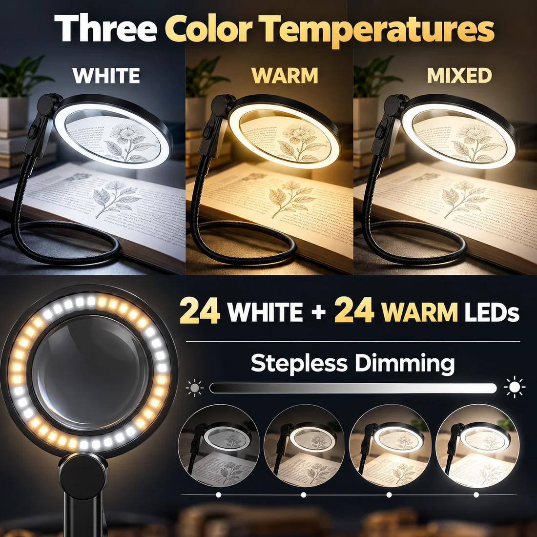 3-in-1 Hands-Free LED Magnifier feature guide 3